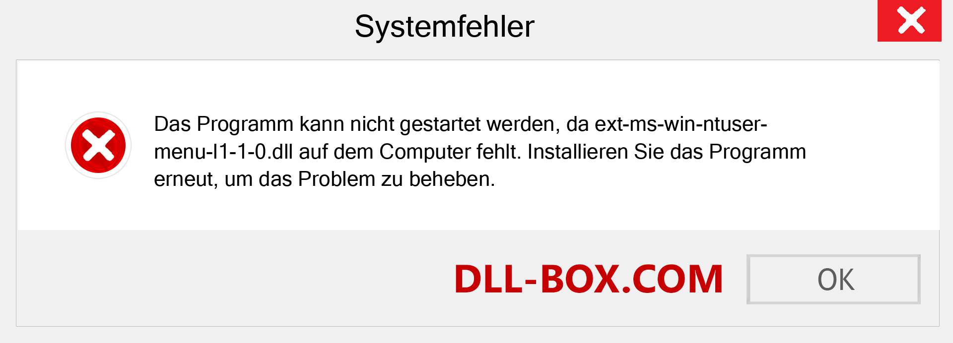 ext-ms-win-ntuser-menu-l1-1-0.dll-Datei fehlt?. Download für Windows 7, 8, 10 - Fix ext-ms-win-ntuser-menu-l1-1-0 dll Missing Error unter Windows, Fotos, Bildern