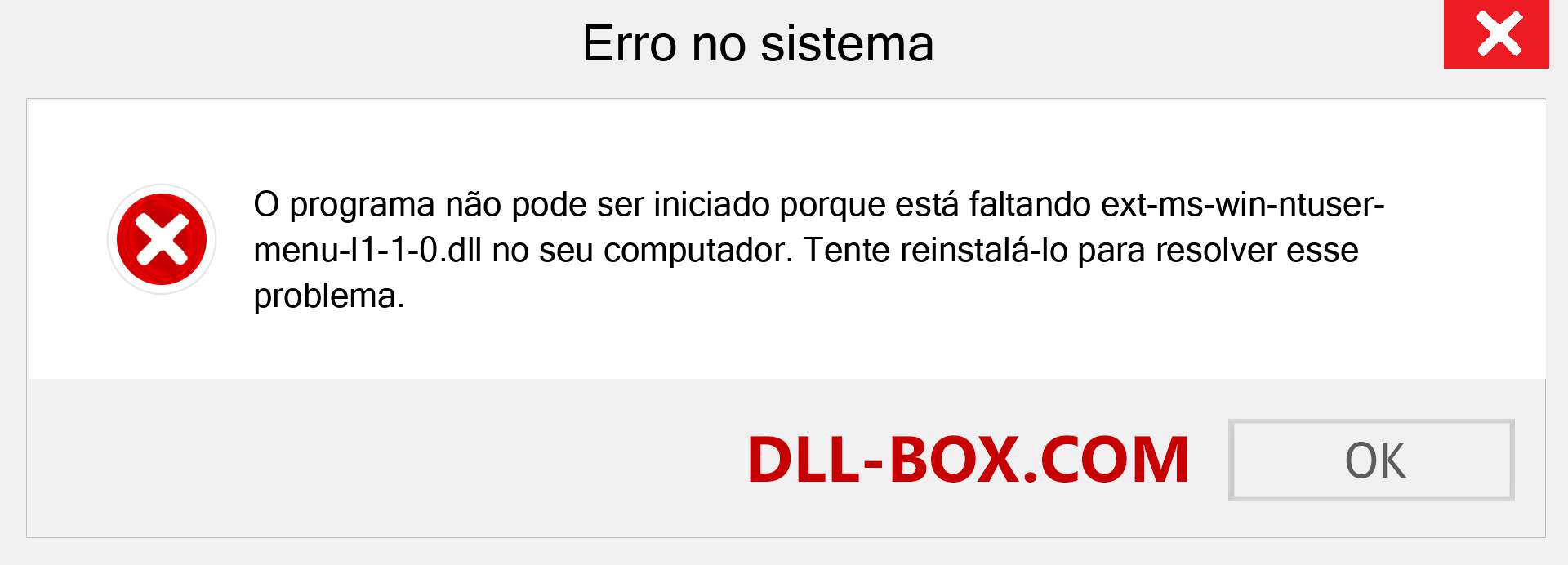 Arquivo ext-ms-win-ntuser-menu-l1-1-0.dll ausente ?. Download para Windows 7, 8, 10 - Correção de erro ausente ext-ms-win-ntuser-menu-l1-1-0 dll no Windows, fotos, imagens